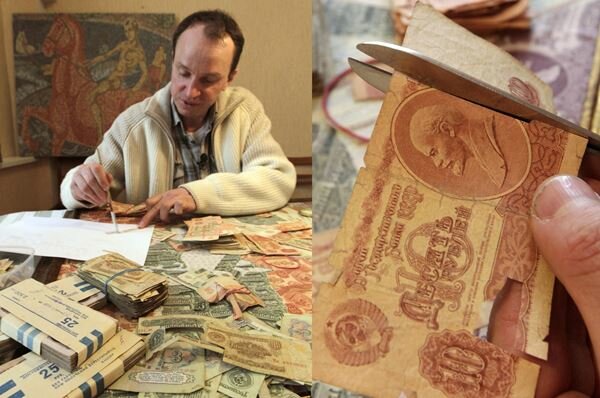 Игорь Аринич. Коллаж из трех тысяч советских банкнот. Фотографии