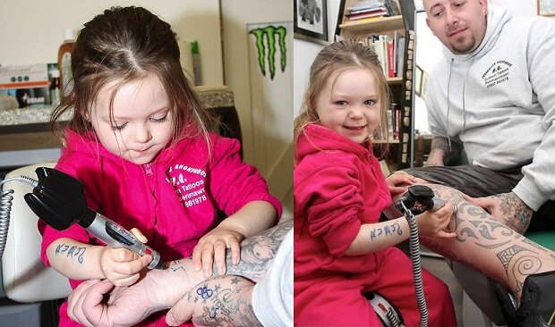 Руби Диккенсон. Самая маленькая девочка татуировщик. Фотографии